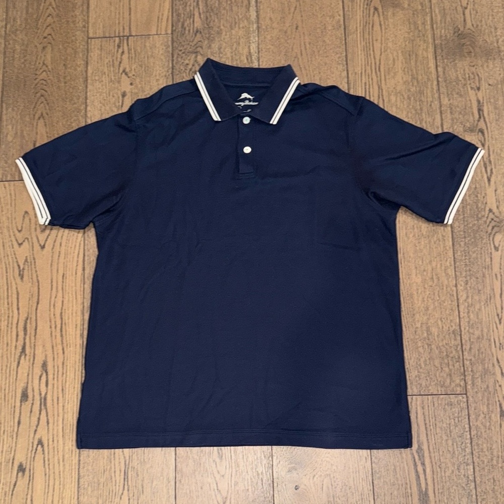 Men’s Tommy Bahama Supima Cotton Blue and White Polo Shirt Size Large
